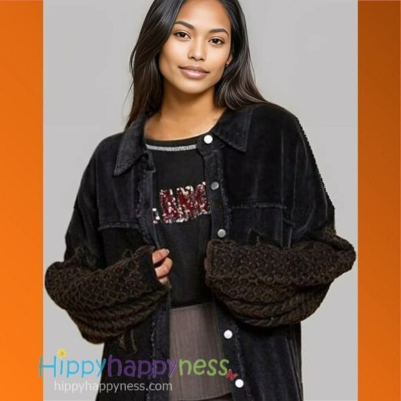 POL Corduroy Sweater Jacket Shacket Distressed Oversized Long Sleeve NWT - Picture 5 of 8